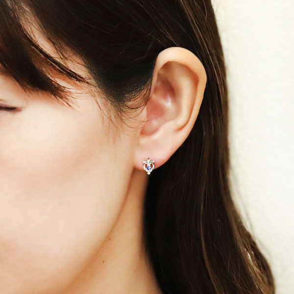 ピアス レディース 18金 タンザナイト 12月誕生石 ゴールド ピンク スタッドピアス_1