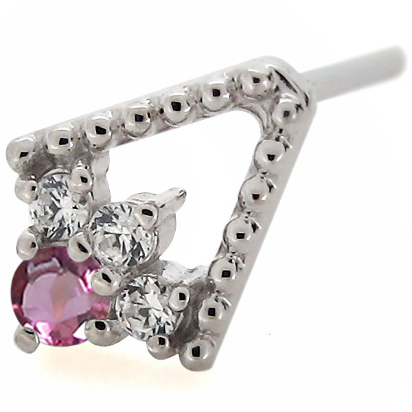 K18 18金 ピアス 天然石 ピンクトルマリン レディース スタッドピアス ミル打ち_4