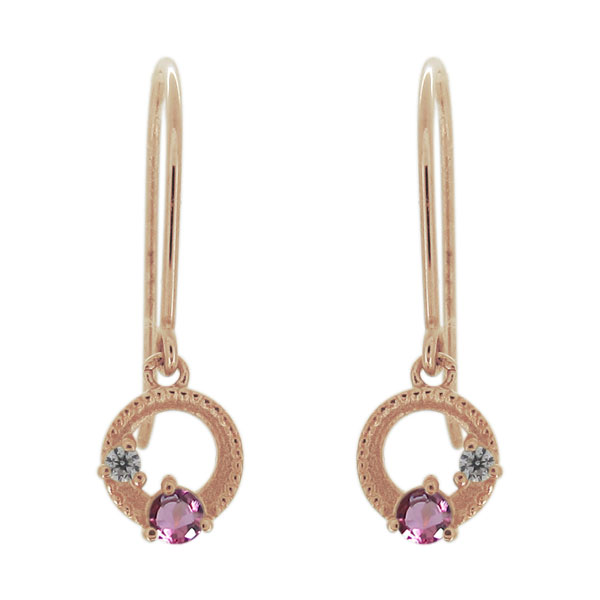 ピアス 月 星 揺れる 10月誕生石 ピンクトルマリン 10金 レディース フック