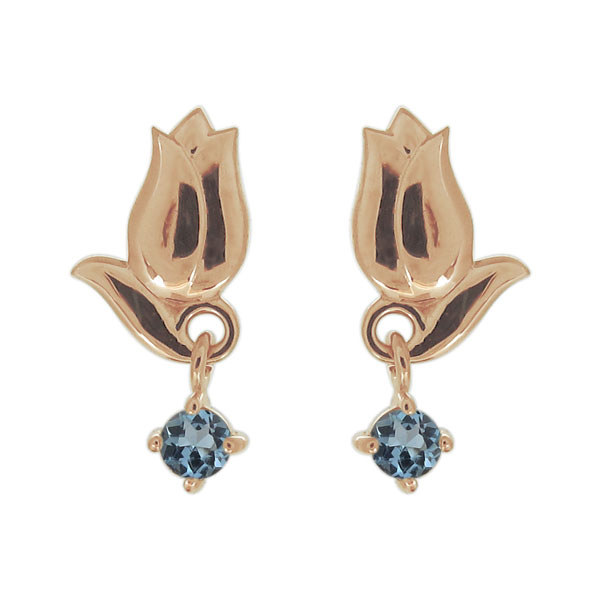 チューリップ ピアス レディース 天然石 アクアマリンサンタマリア 揺れるピアス