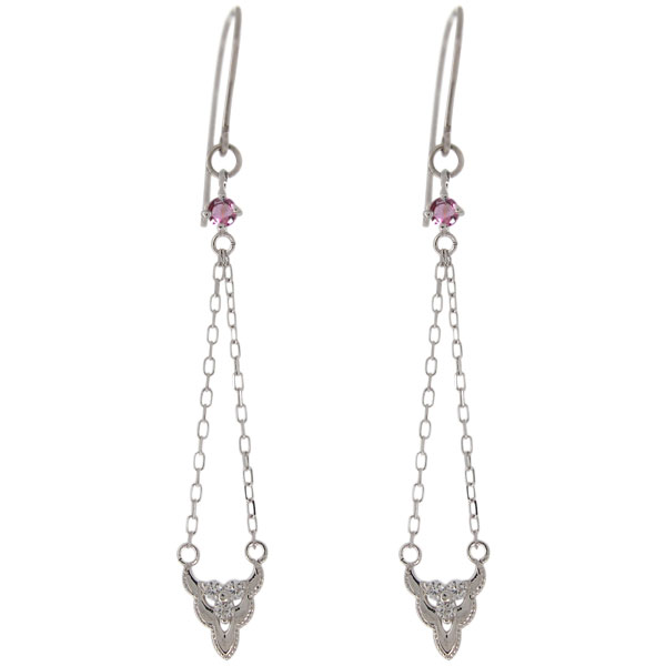 ピンクトルマリン フックピアス プラチナ 揺れる ロングピアス レディース