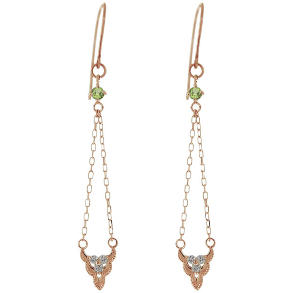 18金 ピアス ロングチェーン 天然石 ペリドット 揺れるピアスの通販は