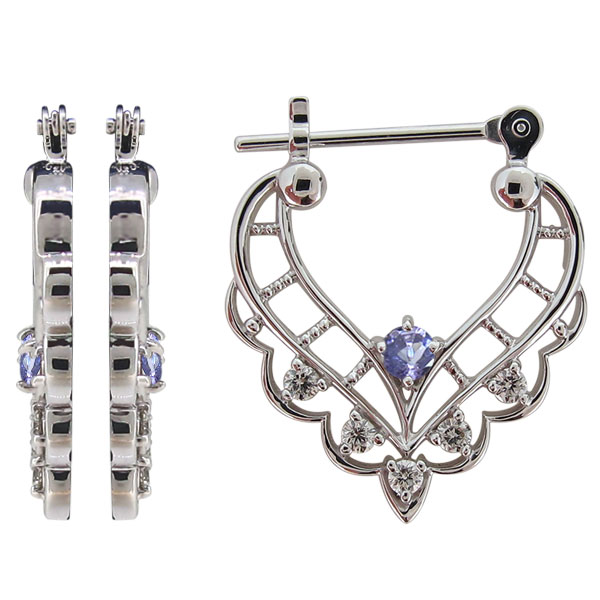 レディース ピアス 大人 フープピアス プラチナ 誕生石 クロッシングピアス ハート 選べる 天然石の通販は