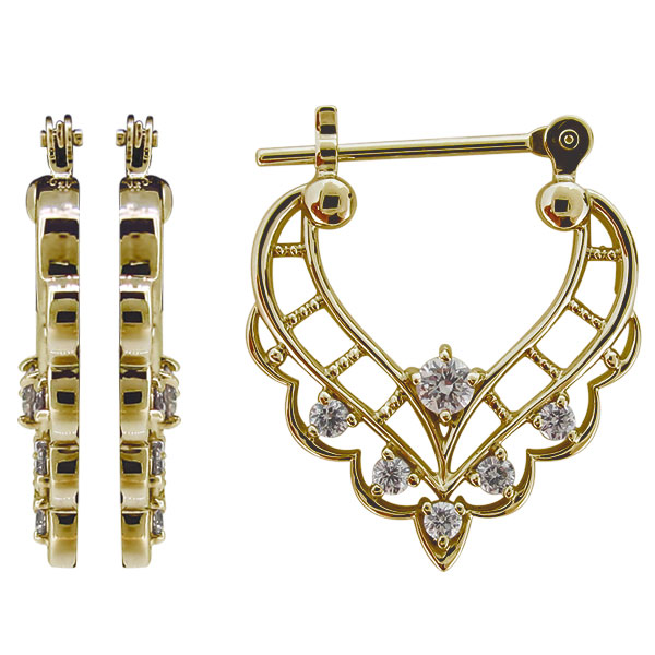 ピアス ハート フープ ダイヤモンド クロッシングピアス 18金 レディースの通販は