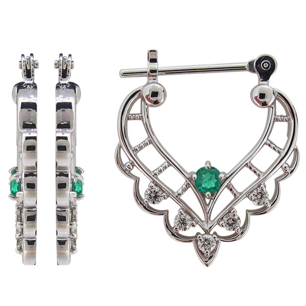 レディース ピアス 大人 フープピアス プラチナ エメラルド クロッシングピアス ハートの通販は