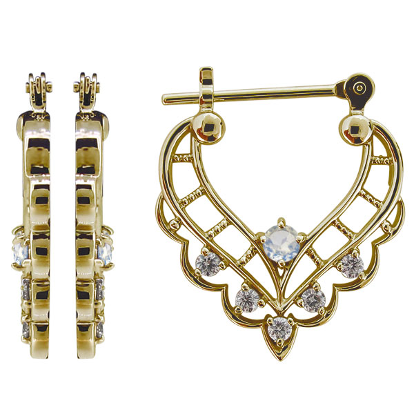 ピアス ハート フープ ロイヤルブルームーンストーン クロッシングピアス 18金 レディースの通販は 74,800円