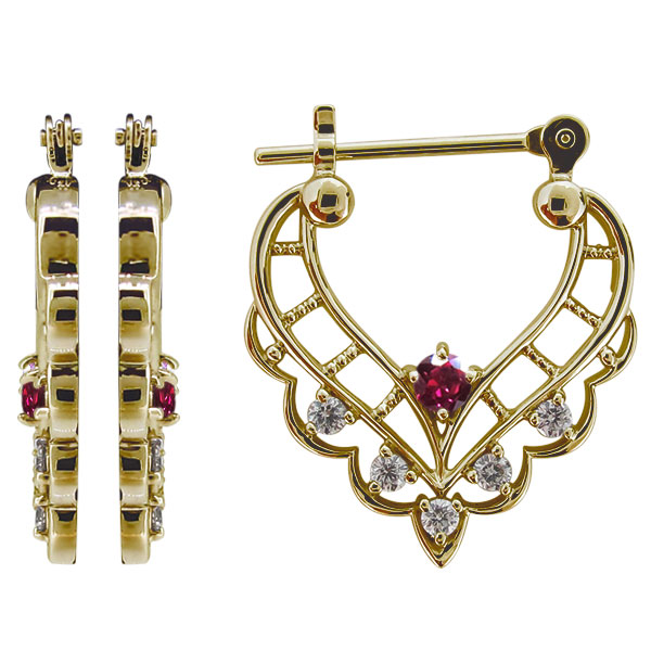 ピアス ハート フープ ルビー クロッシングピアス 18金 レディースの通販は