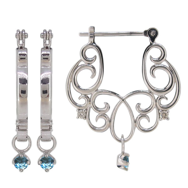 プラチナ ピアス フープ Pt900 クロッシング ブルートパーズ 大人 かわいいの通販は 47,820円