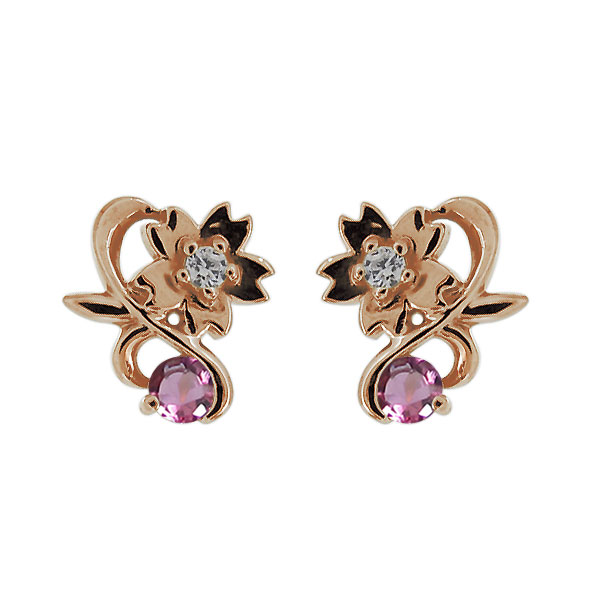 ピアス レディース 桜 さくら ピンクトルマリン 10金 スタッドピアス