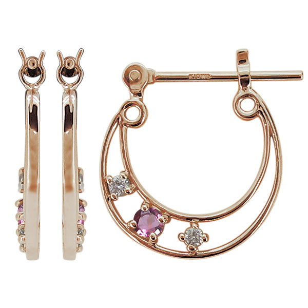 フープピアス レディース 月 ムーン ピンクトルマリン 10金 ループ クロッシングの通販は
