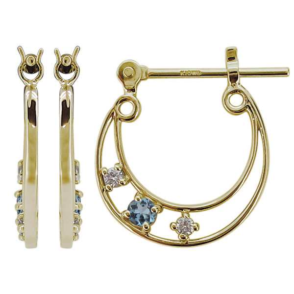 【ご予約品】 ピアス 18金 三日月 アクアマリンサンタマリア 3月誕生石 アクアマリン