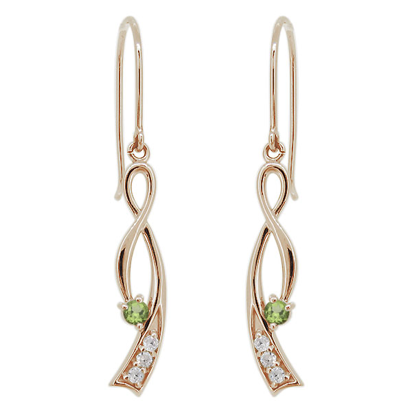 揺れる ペリドット ピアス 8月誕生石 レディース 10k フックピアス インフィニティ 両耳用 クリスマスの通販は