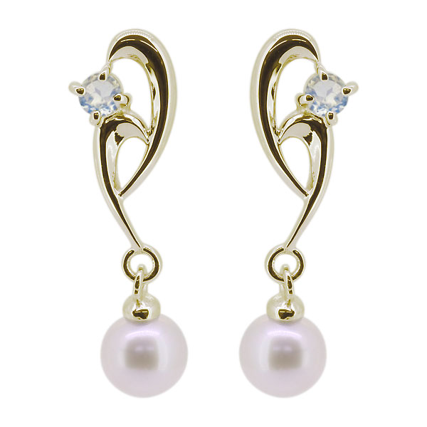 揺れる パール ピアス 18k シンプル 真珠 淡水パール ロイヤルブルームーンストーンピアスの通販は