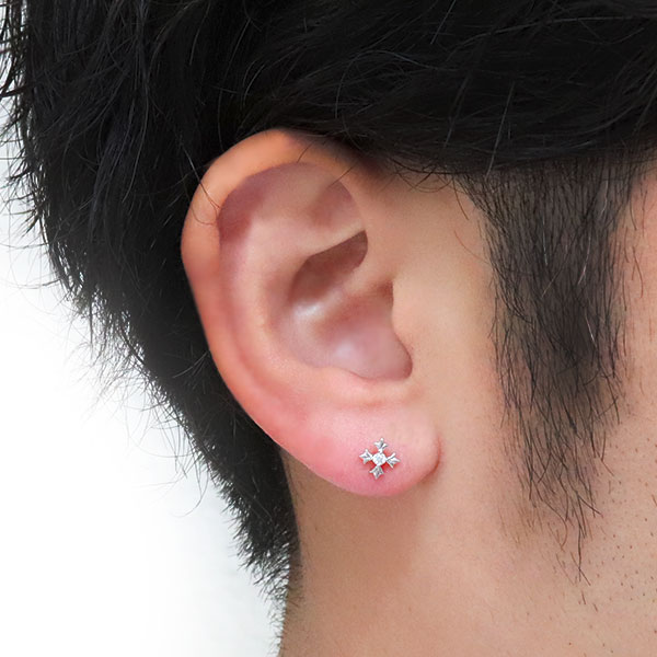 メンズ ピアス 十字架 クロス 18k ダイヤモンド 一粒 スタッドピアス_1