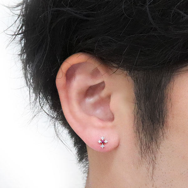 プラチナ ルビー ピアス クロスピアス 十字架 レディース 揺れるピアス クリスマス ポイント消化