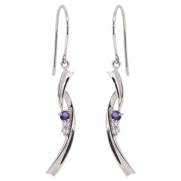 ピアス 大人可愛い 揺れる プラチナ アメジスト フックピアス レディース 天然石 クリスマスの通販は