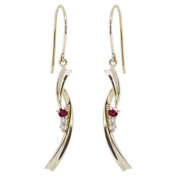 揺れるピアス レディース 18k フックピアス 7月誕生石 ルビー k18 ピンク イエロー クリスマスの通販は