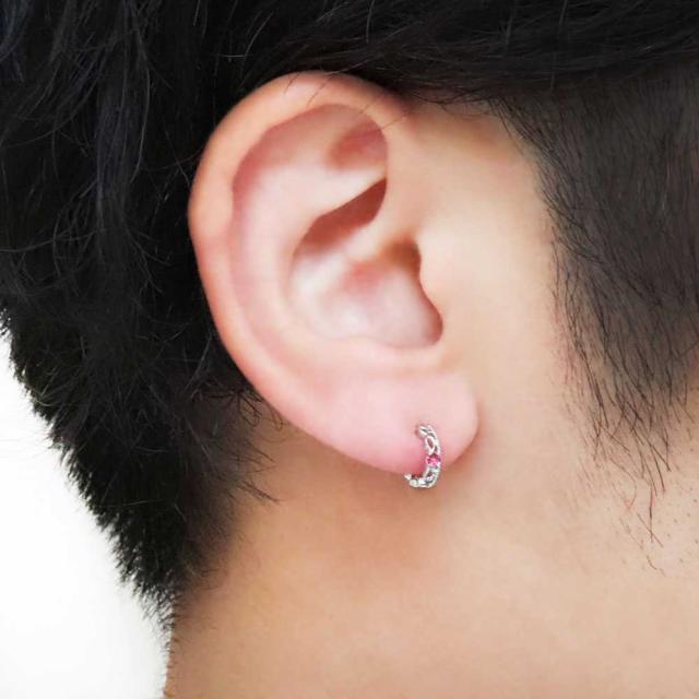 ピアス メンズ 18k フープピアス ピンクトルマリン 片耳 中折れ