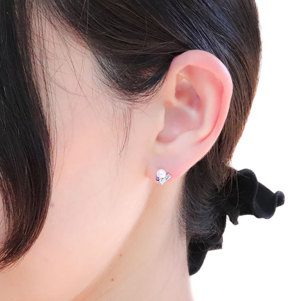 パール ピアス 誕生石 アメジスト レディース 10k 真珠 スタッドピアス 両耳用 10金_1