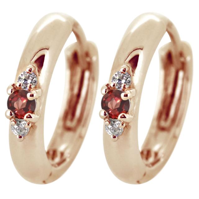 ピアス レディース フープ 小さめ ガーネット 1月誕生石 10k 両耳 シンプルの通販は