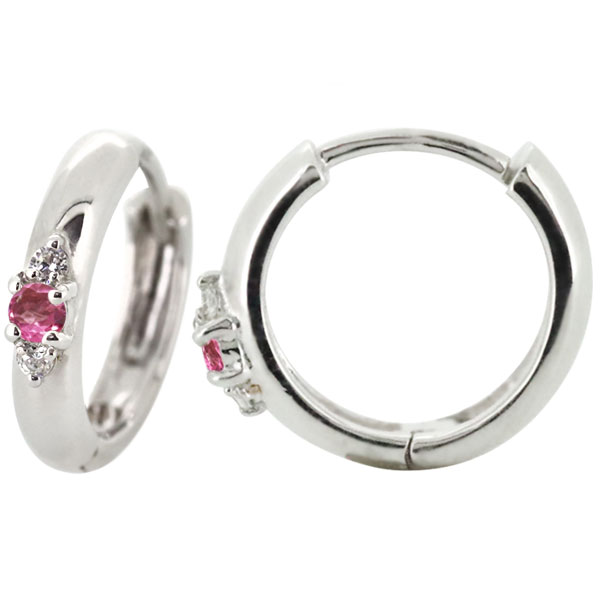 メンズ ピアス リング フープピアス プラチナ シンプル ピンクトルマリン 片耳の通販は