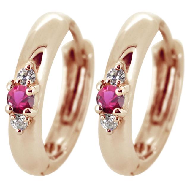 ピアス レディース フープ 小さめ ルビー 7月誕生石 10k 両耳 シンプルの通販は