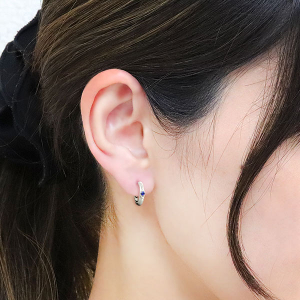 ピアス レディース フープ 小さめ サファイア 9月誕生石 10k 両耳 シンプル_1