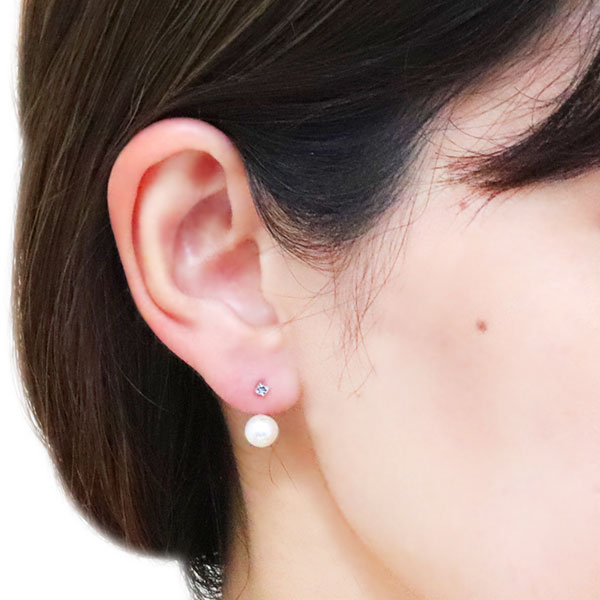 ピアス フック 18k レディース 3月誕生石 アクアマリンサンタマリア パールキャッチ_1