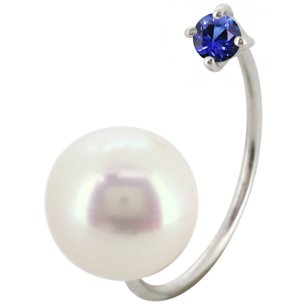 ピアス フック 18k レディース 9月誕生石 サファイア パールキャッチ_4