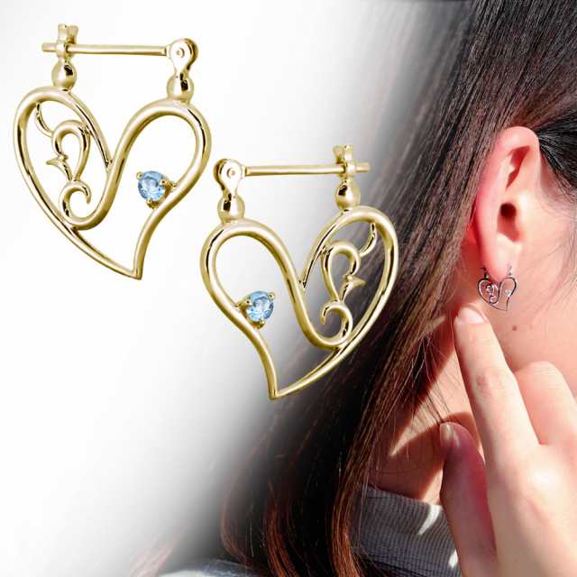 フープピアス 18k ブランド レディース ピアス ハート クロッシングピアス ブルートパーズ 両耳 セットの通販は