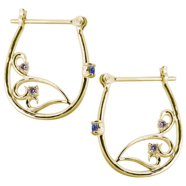 ピアス フープ レディース フープピアス 唐草 10k 誕生石 9月 サファイア クロッシングピアス_7