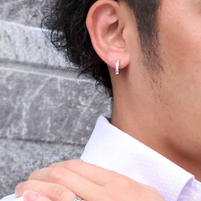 ピアス メンズ 18k フープピアス ダイヤモンド 片耳 中折れ ゴールド 4