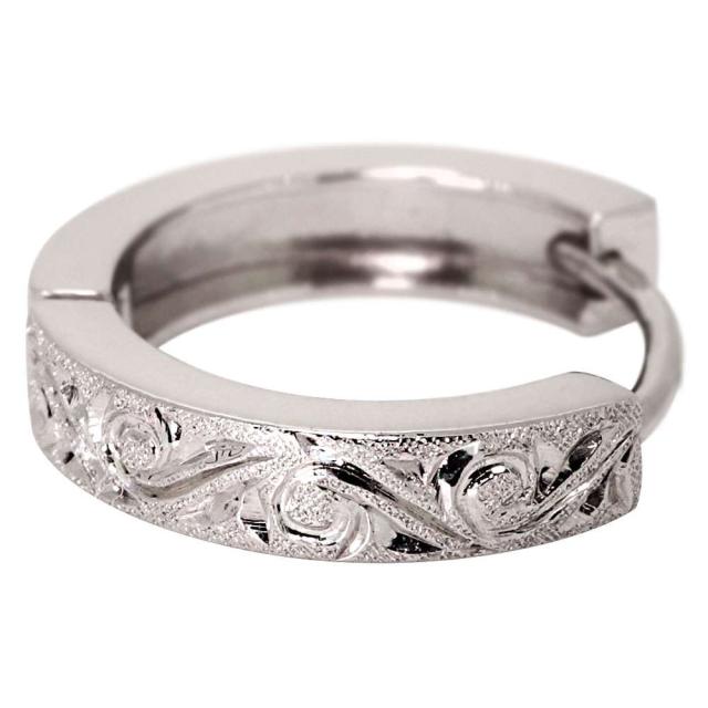 18金 ピアス メンズ フープピアス 片耳 中折れ 18k ゴールド 彫り フープ 唐草 男性_4