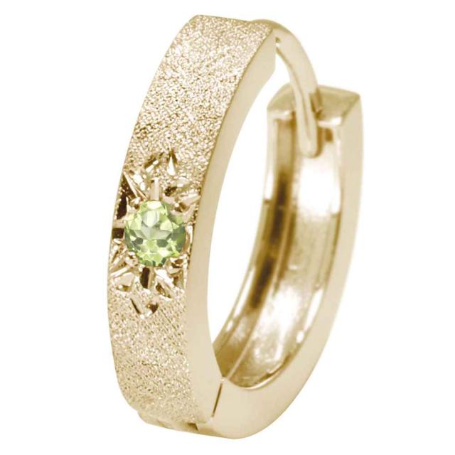 ピアス メンズ リング フープピアス 片耳 中折れ 18金 18k ゴールド 彫り ペリドット 誕生石 8月の通販は
