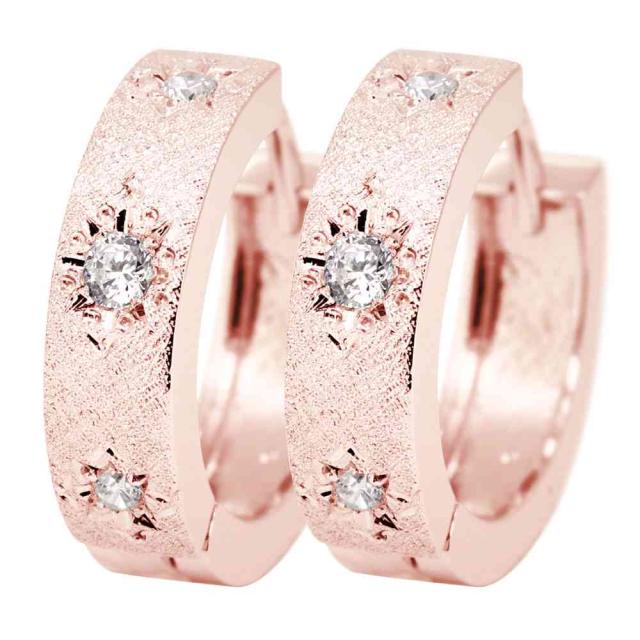 フープピアス レディース 誕生石 4月 ダイヤモンド 両耳用 中折れ式 彫り 10金 10kの通販は