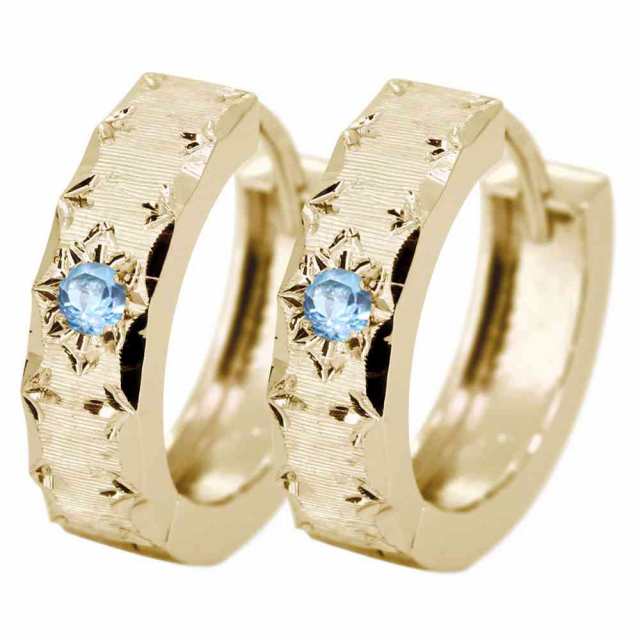 フープピアス ゴールド 18k 18金 ピアス レディース キャッチレス 中折れ式 ブルートパーズ 金属アレルギー対応の通販は