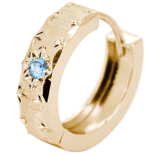 18金 フープピアス 18k ピアス 片耳 フープ メンズ ゴールド ブルートパーズ 中折れ式 彫り 小さめ かっこいいの通販は 76,200円