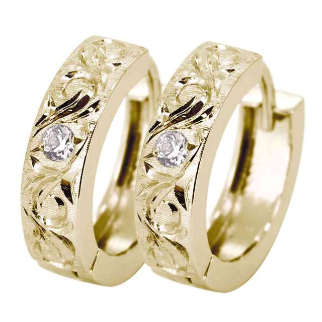 フープピアス ゴールド 18k k18 レディース ピアス ダイヤモンド 唐草 18金 小さめ 金属アレルギー対応の通販は