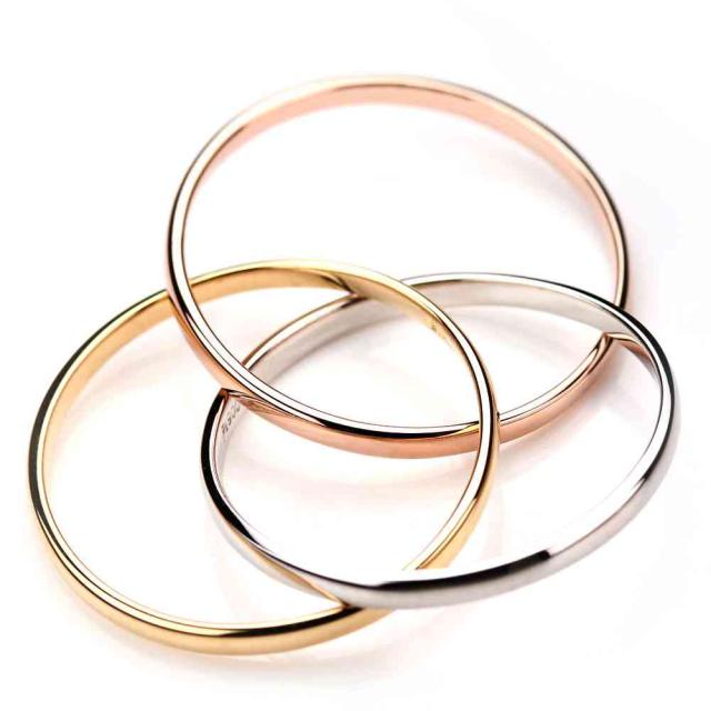 トリニティ リング レディース K18 三連リング スリーカラー ピンキー