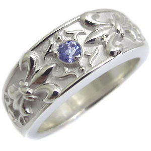 シルバーリング タンザナイト 唐草 クロス 百合の紋章 指輪 シルバーリング タンザナイト 唐草 クロス 百合の紋章 指輪