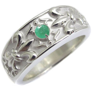 クロス・シルバー・メンズ・リング・指輪・エメラルド・リング