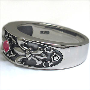 ルビー・リング・メンズ・指輪・シルバー・クロス・リング