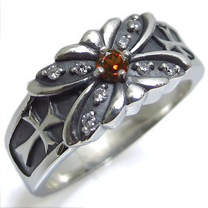 ガーネットリング・クロス・シルバー・メンズ・リング・蝶・指輪