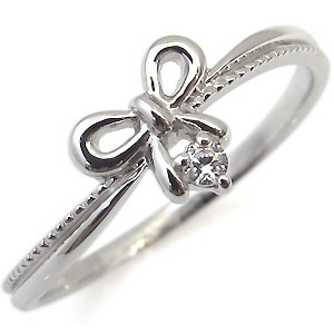 18金・指輪・一粒・ピンキーリング・リボン・ダイヤモンド・リングの通販は