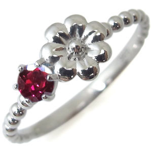 ルビー・リング・10金・指輪・フラワーモチーフ・ピンキーリング