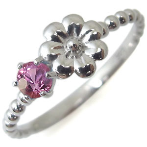 ピンクサファイア・リング・10金・指輪・フラワーモチーフ・ピンキーリング