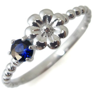 フラワー・リング・サファイア・18金・指輪・花柄・ピンキーリング