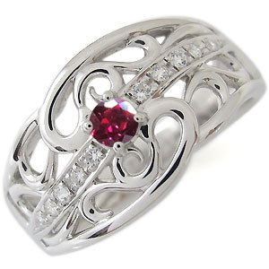 唐草・指輪・一粒・ルビー・リング・7月誕生石・10金の通販は