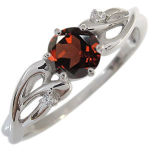 ガーネット・指輪・一粒・リング・唐草・10金・リングの通販は