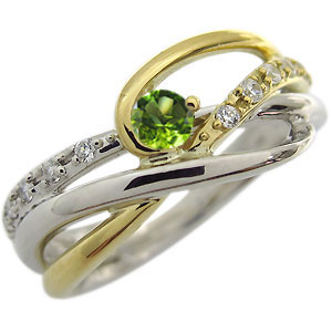 プラチナ・18金・コンビ・リング・一粒・ペリドット・指輪の通販は